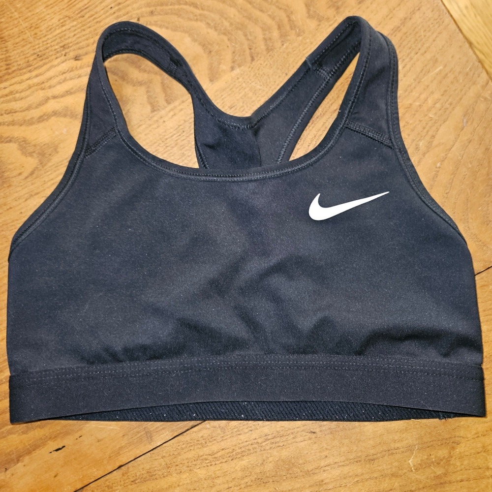 Nike Sports Bra Womens Small Dri-FIT Black Racerback Swoosh Logo Activewear EX